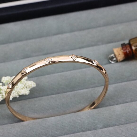 Elegant Rose Gold Bangle with Square Accents & Crystal Detailing, XPBL0510 - Picture 10 of 11